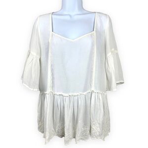 Free People Flowy Peplum White Blouse Top Size Medium